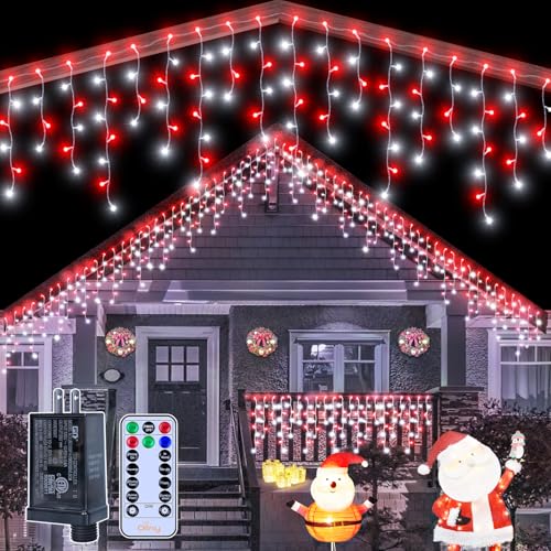 Ollny Icicle Lights for Outside 504LED 41FT, Red and White
