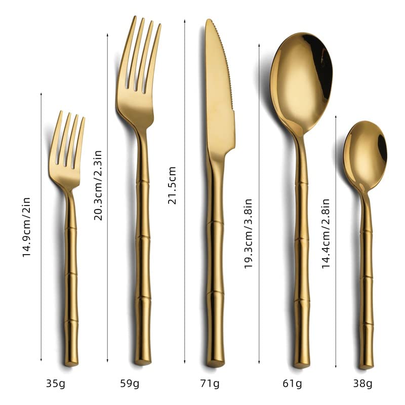 Geschirr 30-teiliges Bambus-Griff Besteck-Set Edelstahl Steakmesser Gabel Set Servieren 6 Personen Geschirrspüler verfügbar Tafelservice (Farbe: 30 Stück Silber)