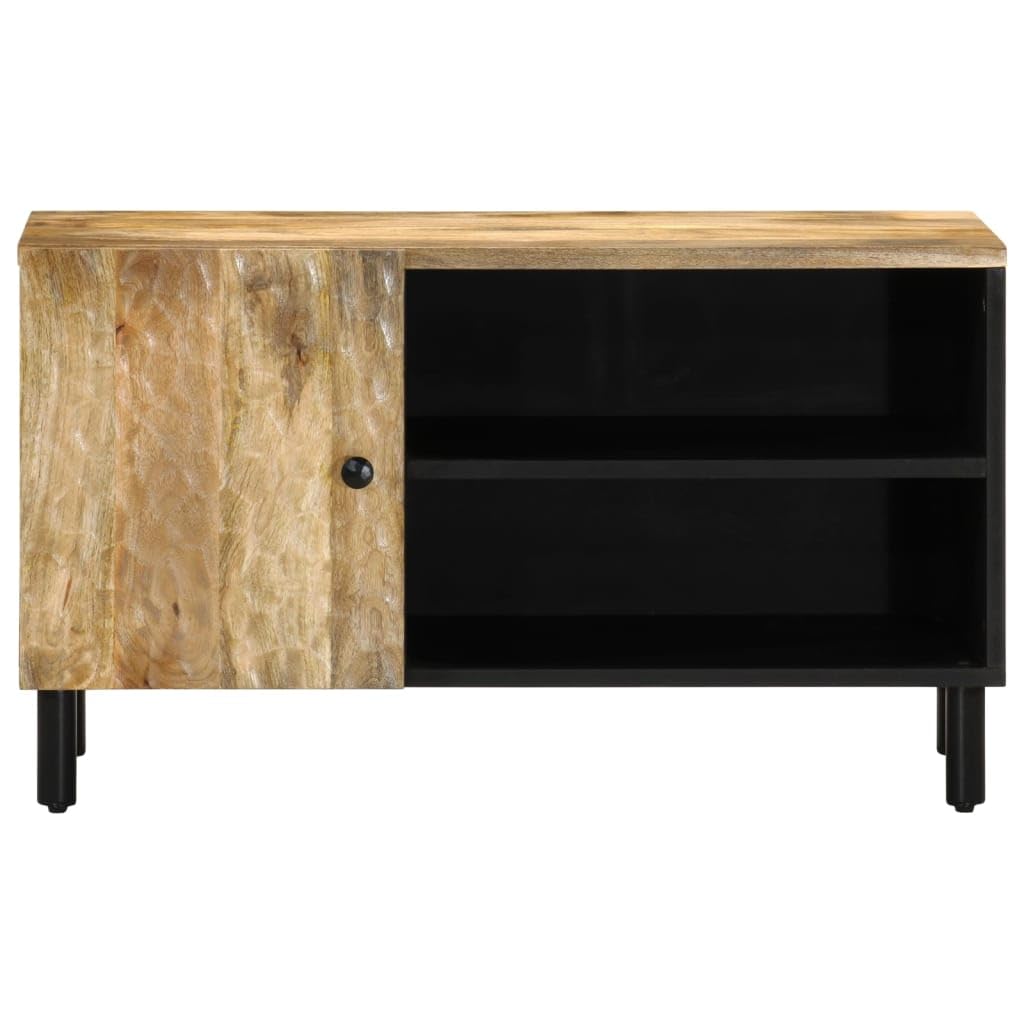TV-Schrank 80x31x46 cm aus massivem Mangoholz, Robustes Media-Center für Wohnzimmer, Schlafzimmer, Konsolentisch mit Stauraum, Eisenbeine
