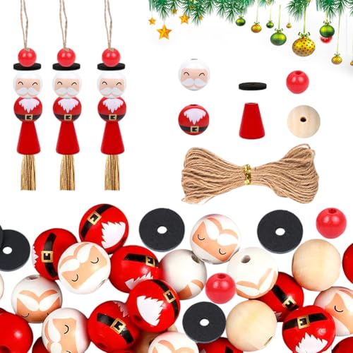 Holzperlen Set -150PCS Holzkugeln mit Weihnachtsmann Gesicht,...