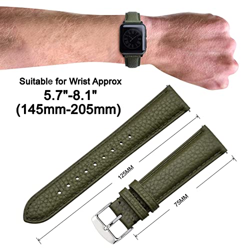 Image of ANNEFIT Watch Band 16mm, Quick Release Textured Padded Leather Straps with Silver Buckle for Men and Women (Army Green)