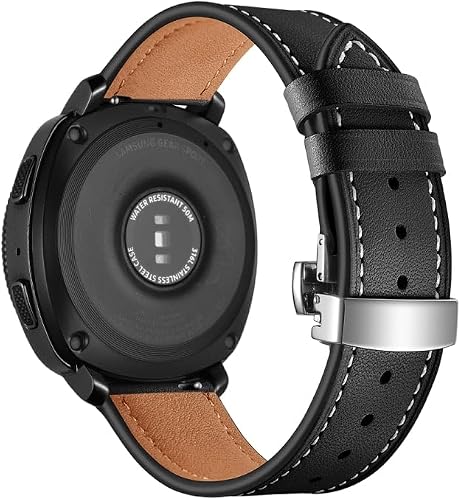 22mm For Huawei Watch GT2e / GT2 46mm Leather Butterfly Buckle Strap Silver Buckle(Black)