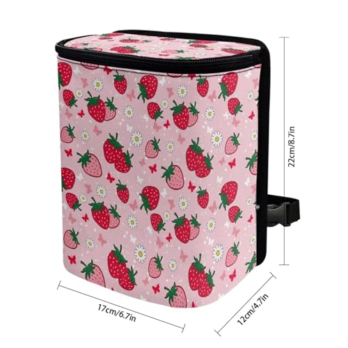 Image of KEIAHUAN Pink Strawberry Car Trash Can Hanging Cute Detachable Garbage Bag for Back Seat Foldable Multipurpose Trash Bin Container Storage Suitable for Sedans, SUVs, Vans