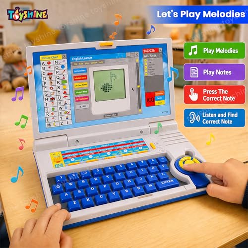 Image of Toyshine Educational Kids Laptop with 20 Activities Alphabet|Letter|Words|Games|Mathematics Music|Logic Memory Tool Fun Learning Educational Kids Laptop Educational Toy Boys Girls 5+