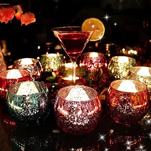 The Purple Tree Mercury Glass Mosaic Tealight Candle Holders for Diwali Christmas (Pack of 2, Blue), Diwali Tealights, Corporate Gifts, Home Decor Gift Item. 2