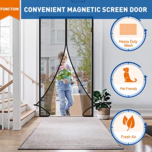 Magzo Magnetic Screen Door Fit Door Size 32 X 80 Inch, Screen Size 34" X 81" Reinforced Fiberglass Screen Curtain Heavy Duty Screen Mesh For Patio Door Enjoy Air Fresh-Grey Gray #TOP5
