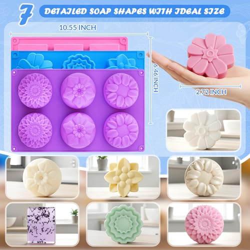 Image of HKNMTT 3Pcs Soap Molds 6-Cavity Multi-Design Silicone Mold for DIY Craft