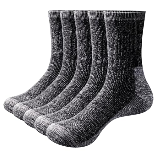 GiveGift Thermosocken Herren 43-46, Atmungsaktives Wollsocken, Dicke Winter Warme Socken für Männer, Anti Schweiß, Crew Socken mit Vollfrottee Innen, 5 Paar, Schwarz