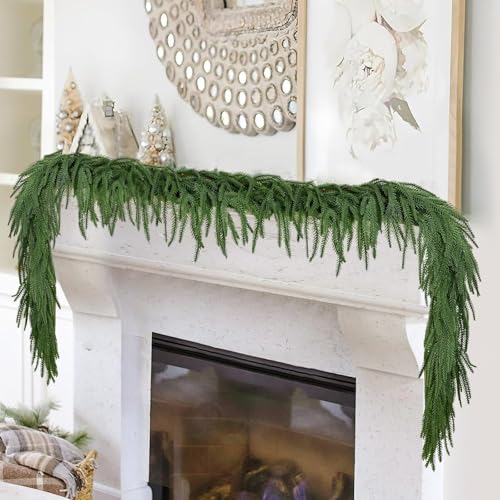 2PCS 9FT Christmas Norfolk Pine Garland, Real Touch Greenery Garland - image 5