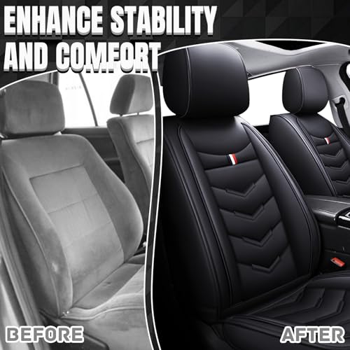 Image of Car Seat Covers Fit for GMC Terrain 2010-2026, Leather Seat Covers for Car, Waterproof Non-Slip Durable Car Seat Protector(2 Seats,Black)