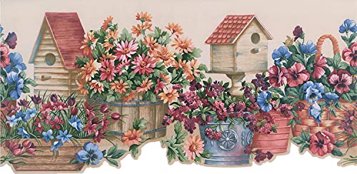 Concord Wallcoverings ™ 5806781 Wallpaper Border Garden Pattern Flowers In Baskets Birds Houses thumb #1