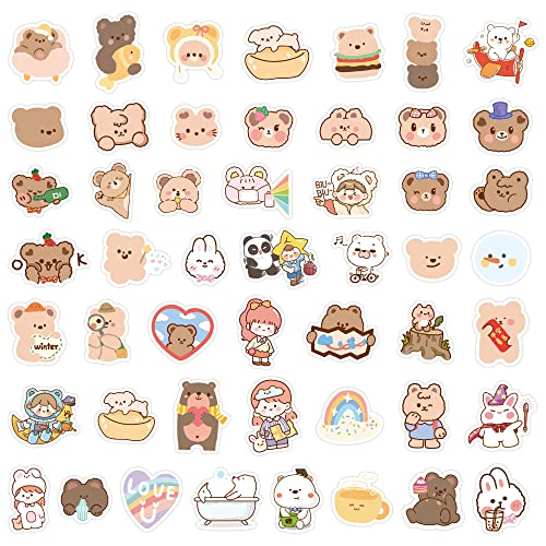 Cute Korean Bear Stickers Gifts For Girls Kids And Teens, 100Pcs/Pack Small Kawaii Rilakkuma Stickers, Vinyl Waterproof Lovely Aesthetic Stickers Decals For Laptop Water Bottles Phone Scrapbooking #TOP1