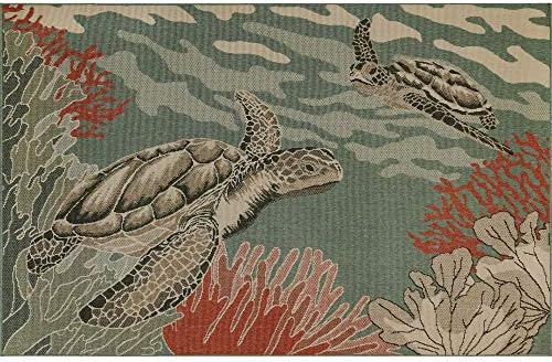 Liora Manne Riviera Indoor Outdoor Rug - Casual Lifestyle Coastal Design, Power Loomed, UV Stabilized, Living Room, Entryway, Porches, Patios, Decks, Seaturtles, 6'6" x 9'3"