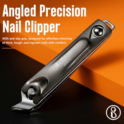 Image of Beaute Secrets Ingrown Nail Clipper with Slanted Curved Blade | Stainless Steel Toenail Cutter for Thick Nails | Angled Precision Nail Clippers for Seniors, Men & Women | Anti-Slip Grip Nail Cutter, Silver