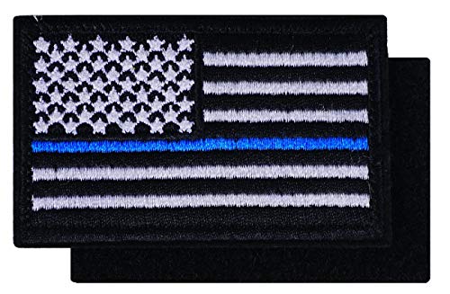Graphic Dust Tactical Thin Blue Line Black US USA American United States Flag Embroidered Patch with Hook and Loop Army Military Uniform Costume Law Applique
