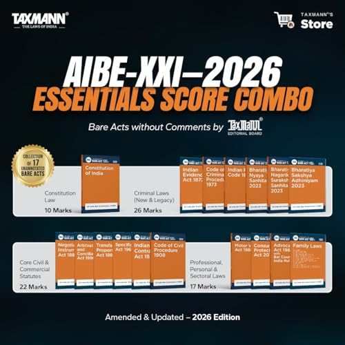 Image of Taxmann's AIBE-XXI 2026 | ESSENTIALS SCORE COMBO [Designed to Cover 75 Marks | Cost-Effective] - Bare Acts without Comments with Uniform Section-wise Layout for Rapid Look-ups [Set of 17 Bare Acts]