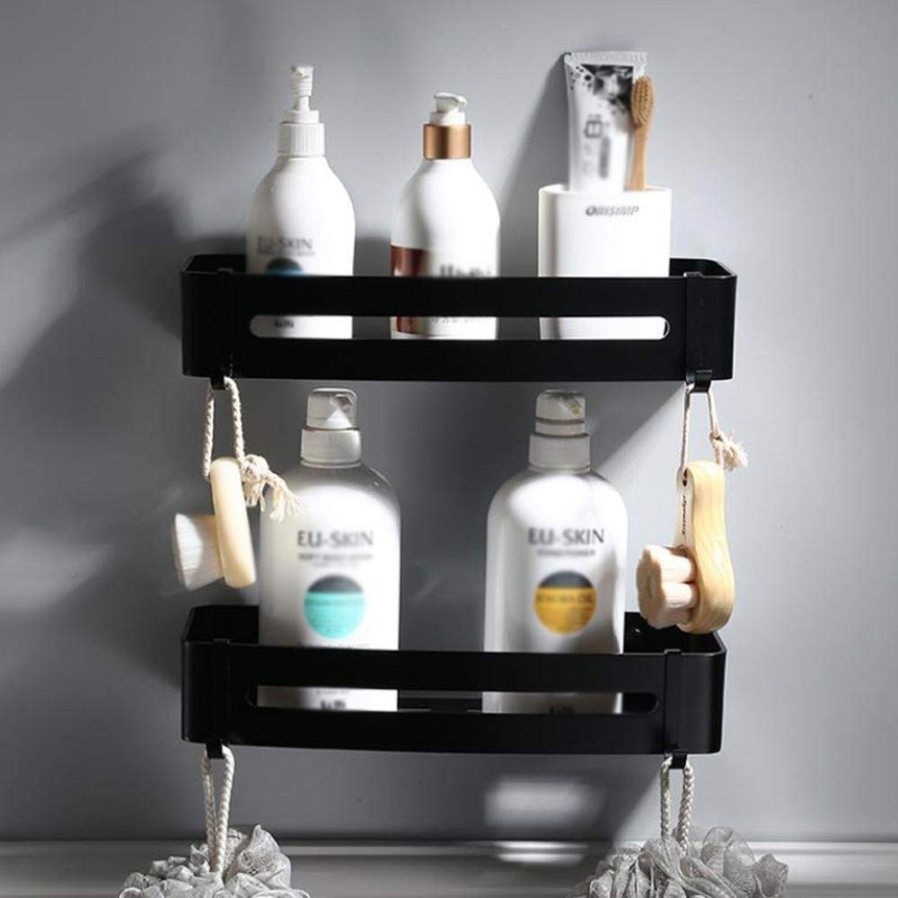 Caja de Cocina para baño, contenedor, Organizador de Almacenamiento para Montaje en Pared, Cesta de Ducha de aleación, estantes para cosméticos, Estante de baño Negro (tamaño -3 Capas)