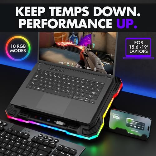 Tilted Nation Gaming Laptop Cooling Pad with USB Hub - Boost Performance, Stay Comfortable - RGB Laptop Cooler Stand with Adjustable Height & Fan Speed, RGB, USB (C + A) Hub, for 15.6" - 19" Laptops - Image 3