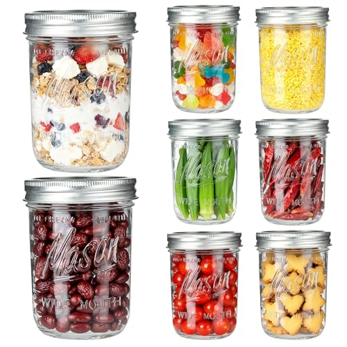 Wide Mouth Mason Jars 16 oz with Lids 8 Pack Canning Jars with Metal Airtight Lids and Bands 16 oz Glass Jars for Fermenting Meal Prep Freezing
