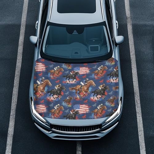 Image of Car Hood Cover Protector Waterproof Sunproof Car Hood Flag American Flag Horse Racin Auto Accessories for SUV Sedans Trucks Pickup