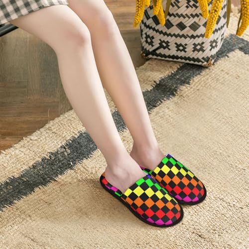 Orange Checkered Slippers Cozy Non-Slip Indoor Shoes Soft Fluffy House Slippers For Women Men4