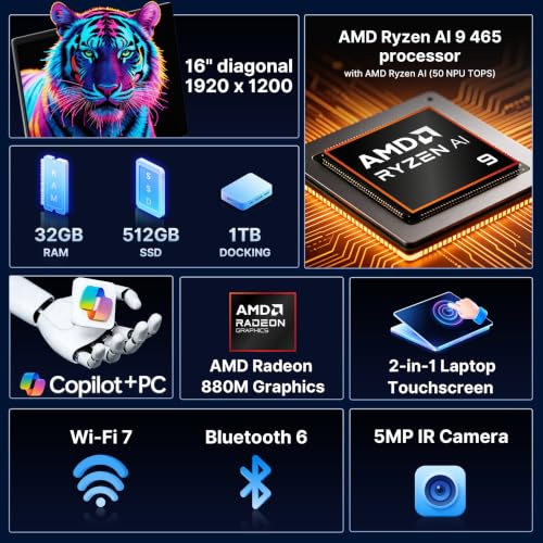 Image of HP OmniBook X Flip 2-in-1 Copilot+ PC Laptop, 16 inch FHD+ OLED Touchscreen, AMD Ryzen AI 9 465, 32GB LPDDR5X, 1.5TB Storage (512GB SSD+1TB Docking Station), Backlit Keyboard, Wi-Fi 7, Win 11 Pro, Silver