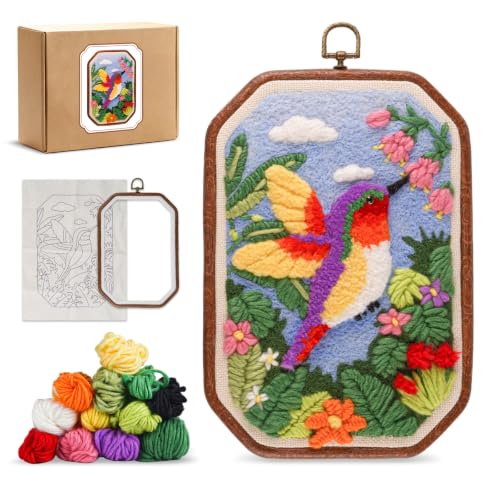 Image of Gipony Punch Needle Kits Adults Beginner,Punch Needle kit for Beginners, Embroidery kit for Beginners,Includes All Tools and Materials,Easy to Follow Instructions and Videos-(Nectar & Wings)