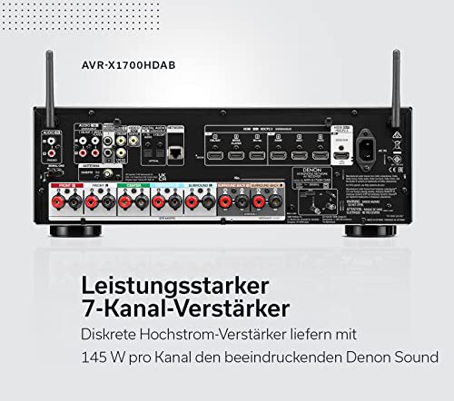 Denon AVR-X1700HDAB 7.2-Kanal AV-Receiver, HiFi Verstärker mit Dolby Atmos, DTS:X, 6 HDMI Eingänge...