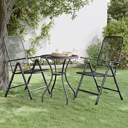 Homgoday Silla jardín Plegable 2 uds Antracita Malla metálica expandida sillas de Jardin sillas Jardin Exterior sillas terraza Exterior sillas Plegables
