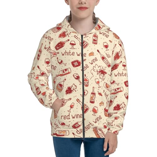 Red Wine Kid Hoodies Boys Zip Up Sweatshirts Girls Pullover with Pocket3