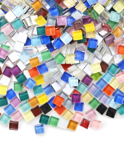 1000 g Tessere Mosaico Cristallo Colorate Adesive, Pietre Mosaico per Fai da Te, Mini Tessere in Vetro, Tessere Mosaico Quadrate in Cristallo Colorato per Artigianato DIY e Decorazione Cornici