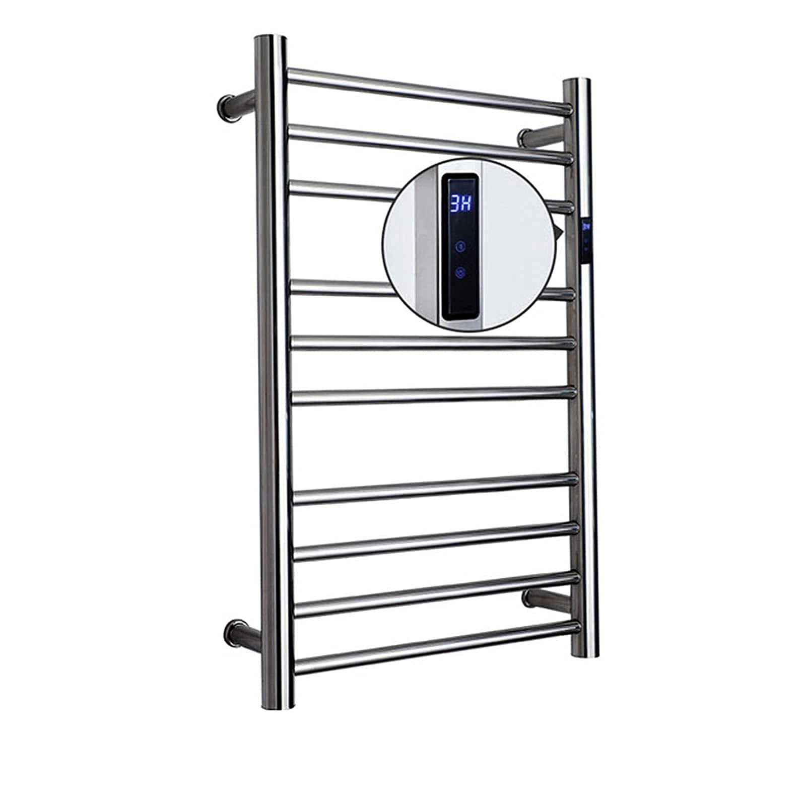 Radiador de baño con Calentador de Toallas y Temporizador, toallero eléctrico de Pared de Acero Inoxidable Pulido 304, 88 W, de bajo Consumo, Redondo