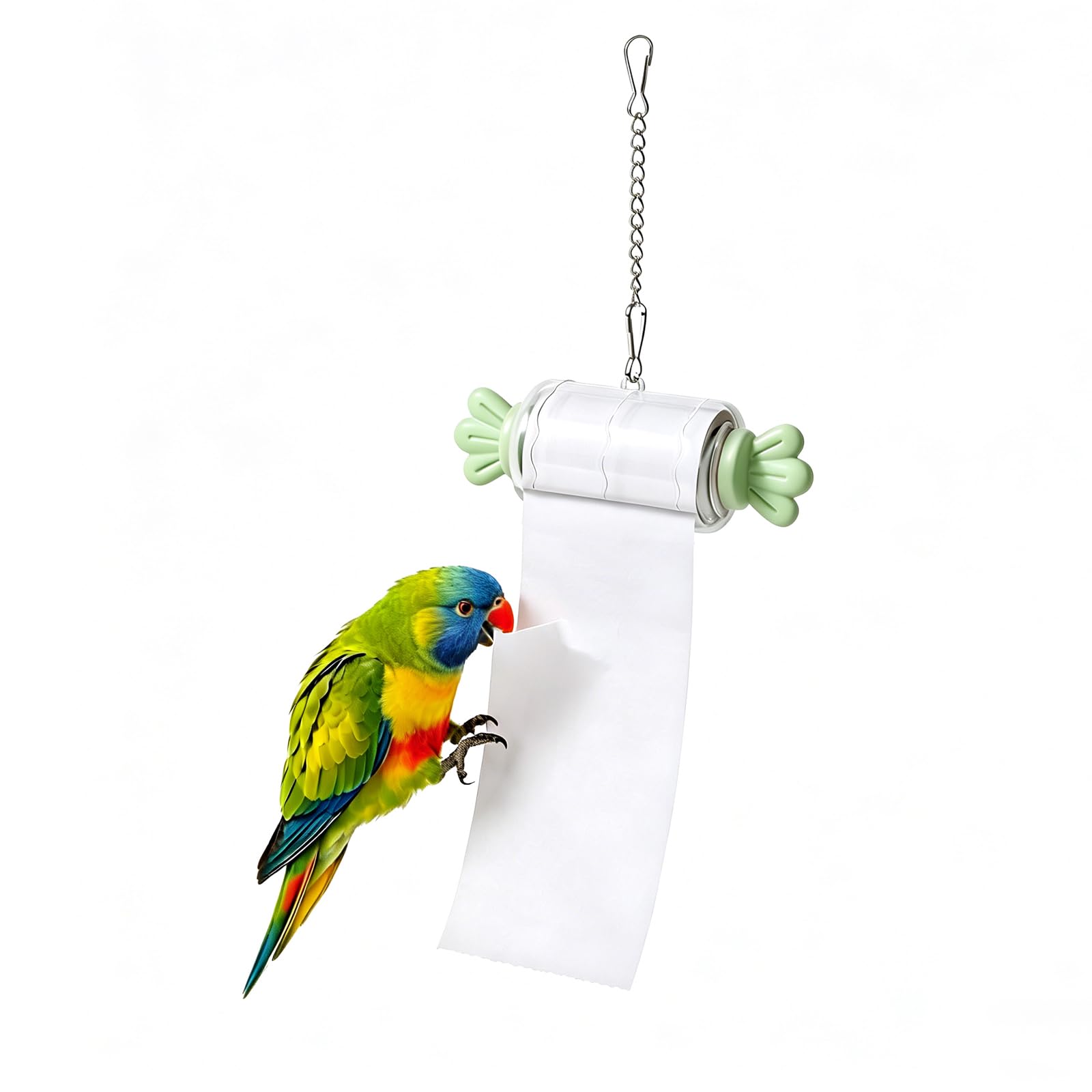 Duuclume Parrot Foraging Toy, Bird Shredding Toy with Replaceable Paper Roll, Food Grade PP Chewing Toys for Cockatiel Budgie Conure Parakeet, Bird Cage Boredom Relief Enrichment Toys (Green)