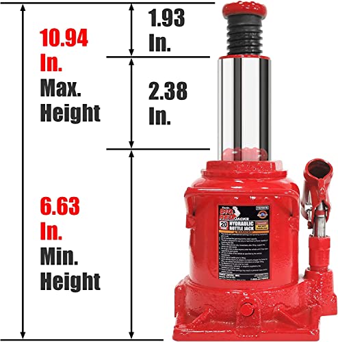 Image of Big RED TAM92007A Torin Hydraulic Stubby Low Profile Bottle Jack, 20 Ton (40,000 lb) Capacity, Red