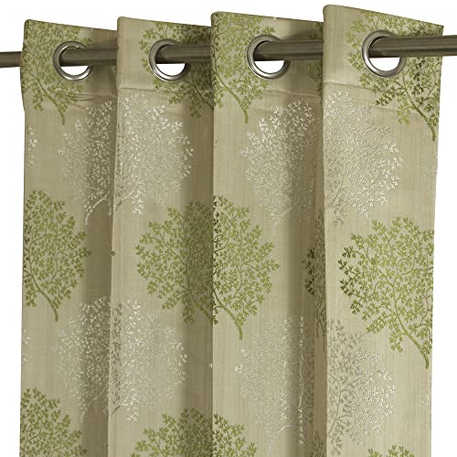 Image of Green Jacquard 5ft Window Curtain with Eyelet and Tie Back (1 Pc) Size 60 Inch (L) x 44.1 Inch (W)