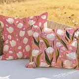 immagine prodotto Cuscini Rosa Fodere Cuscini 30x30cm Decorativi Copricuscini Divano Set di 2,Quadrate Lino Guanciale Con Cerniera Invisibile per Autunno Mobili Giardino Cortile Decorativi Femmina Regalo,Fiore RC-827