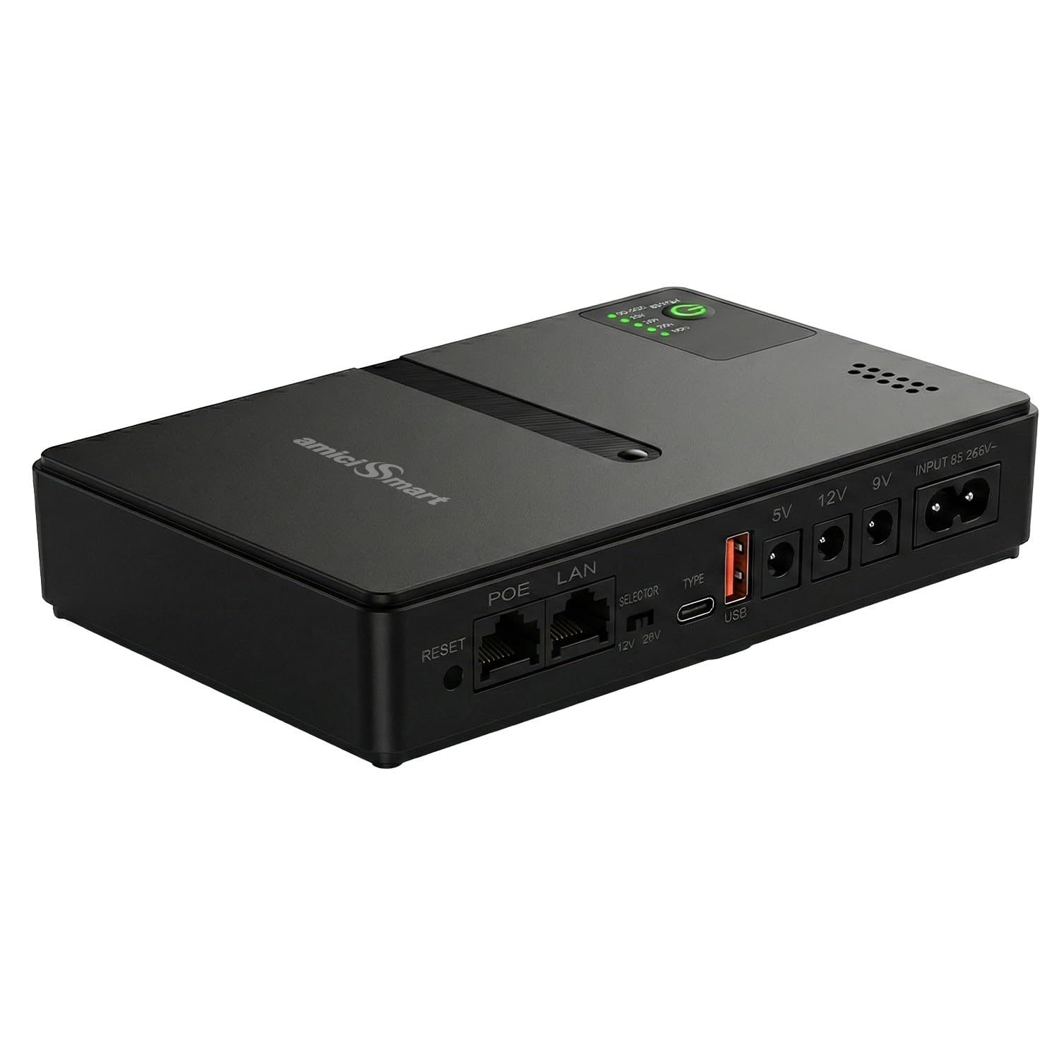 amiciSmart 10400mAh UPS for WiFi Routers, Camera USB & POE Devices – Intelligent Power Supply with Advanced Protection, Essential for Continuous Security and Device Operation (Max. Output Current 2A)