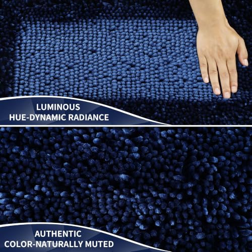 Image of Yimobra Long Bathroom Rugs Runner 55x24 Inch, Extra Thick Soft Absorbent Chenille Bath Mat, Non Slip Machine Washable, Quick Dry Bath Rugs for Bathroom Floor, Tub and Shower, Dark Blue