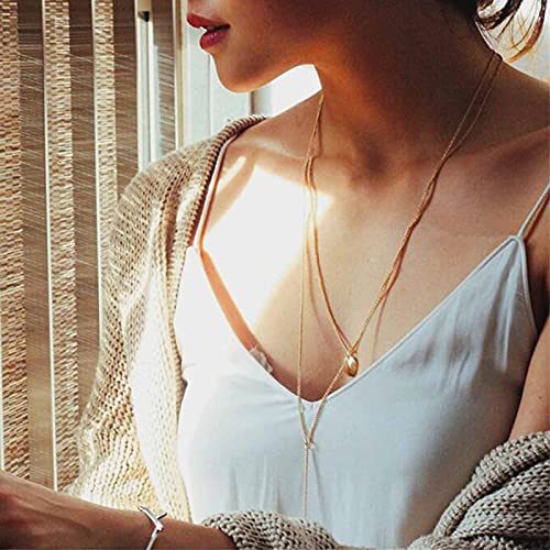 Bohemia Layered Bar Coin Necklace Gold Vertical Bar Y Lariat Necklace Long Disc Pendant Necklace Chain Circle Necklace Jewelry for Women4