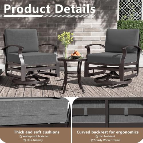 Image of Aluminum Patio Furniture Set with Fire Pit Table, 9 Seats Metal Outdoor Sectional Sofa with Swivel Chair, Modern Patio Conversation Sets with Upgrade Cushions for Patio, Deck, Backyard - Grey