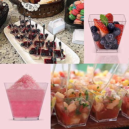 Qyyiguf 100 Pack 2Oz/60Ml Plastic Square Dessert Cups,Mini Clear Appetizer Cups,Small Disposable Square Cup Serving Bowl For Chocolate Cakes,Ice Cream #TOP4