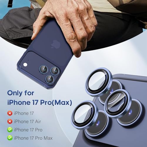 Image of for iPhone 17 Pro / 17 Pro Max Camera Lens Protector Original Individual Lens Screen Protector | 9H Hardness, Scratch-Resistant, Case Friendly (Deep Blue)