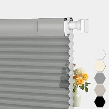 No Tools No Drill Cellular Shades Cordless, Light Filtering Cellular Blinds, Thermal Insulated Honeycomb Indoor Windows Shades for Home Office Living Room, Easy to Install, Custom Size, Grey