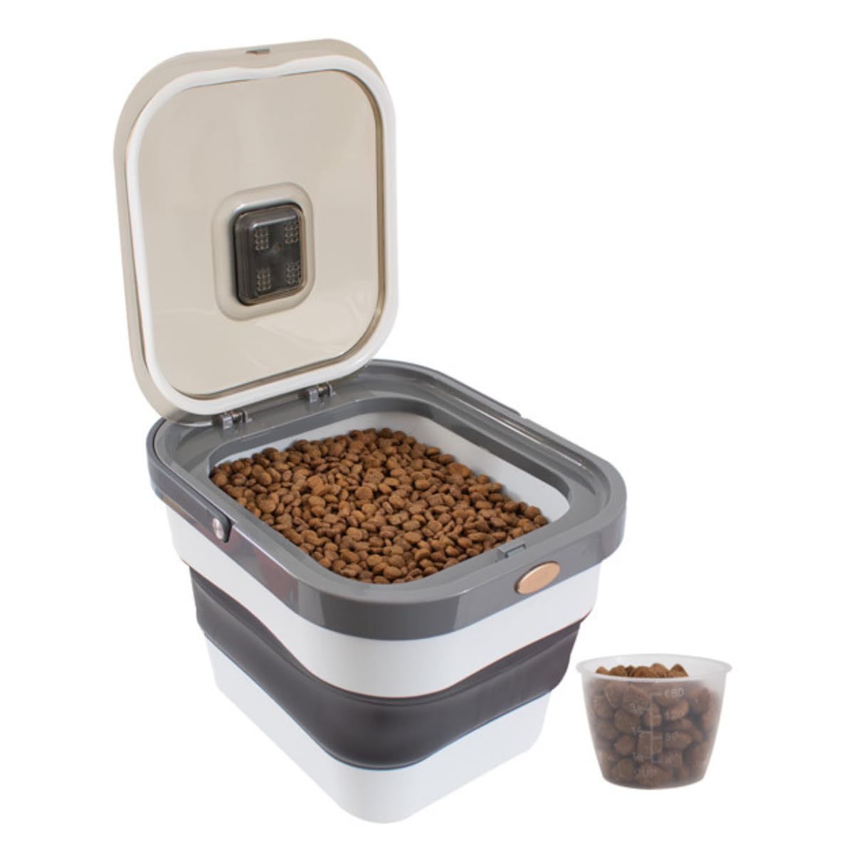 Yöl Grey Collapsible Pet Food Storage Container 13L With Airtight Lid And Wheels Space Saving Dry Food Bin With Scoop Moisture Compartment White For Dog And Cat Food Kitchen Storage