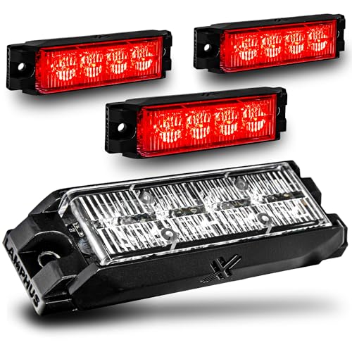 Image of LAMPHUS 4pc NanoFlare 4 inch 4W Red LED Surface Mount Police Grill Strobe Warning Lights [SAE Class 1] 12V Grille Flashing Emergency Fire Lights for EMS Firefighter Responder Vehicle Car Truck