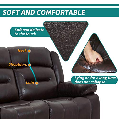 Image of Recliner Chair Set Manual Recliner PU Leather Sofa and Couch Theater Seating Motion for Home Living Room (Love Seat, Brown)