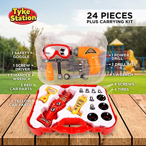 image for Tyke Station Kids Tool Set With Take Apart Car - 24 Piece Kids Mechani