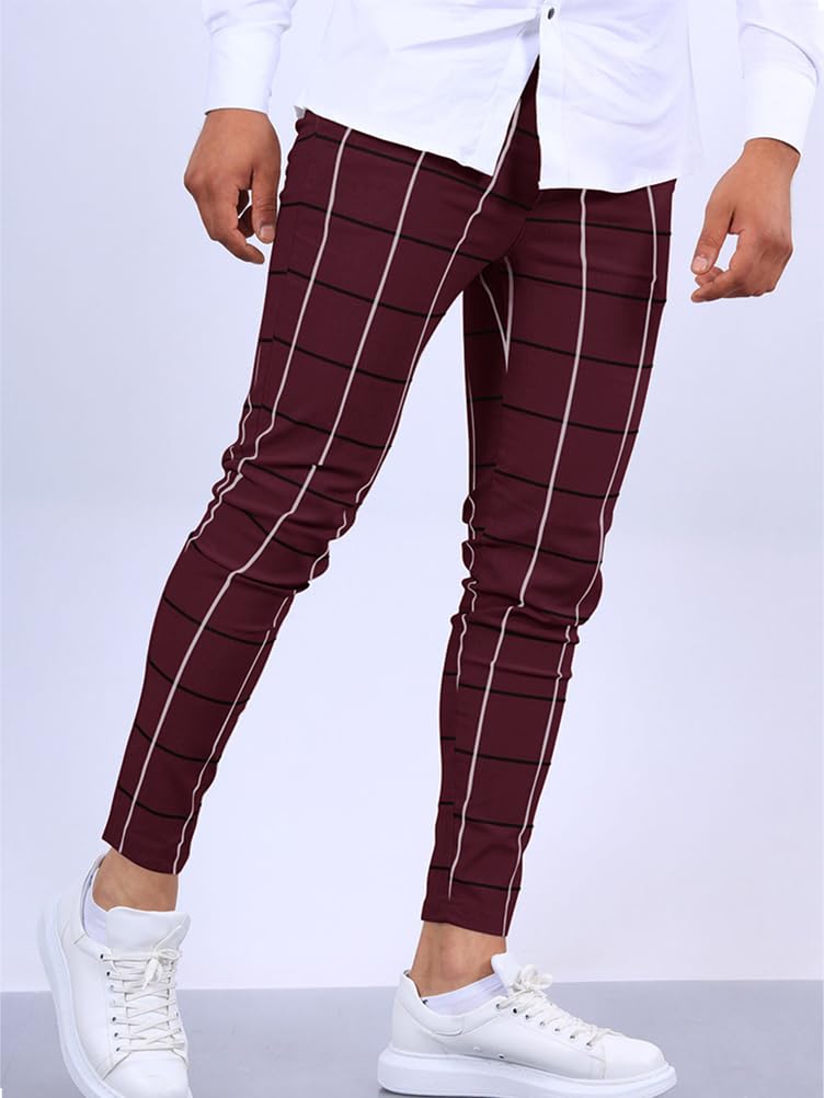 Pantaloni a Quadri da Uomo Jogging Pantaloni da Completo con Tasche Pantaloni Casual Chiusura a Bottone Eleganti Pantaloni Slim Fit Matita Pantaloni per Primavera Autunno