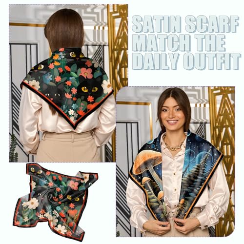 2PCS Scarf Silk Feeling Satin Head Hair Wrap Lightweight Large Square Fashion Cute Aesthetic 27.5 Inches for Women-Cat4