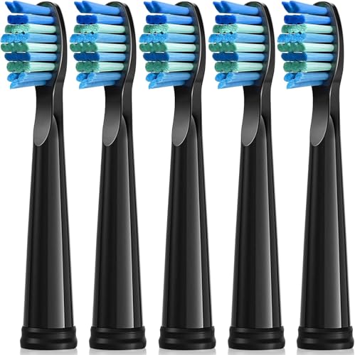 Toothbrush Replacement Heads Compatible with Fairywill FW-D1/D3/D7/D8/507/508/551/917/959 Gloridea Sboly WOVIDA YUNCHI Y1 Sonic Electric Toothbrushes 5 Pack - Black